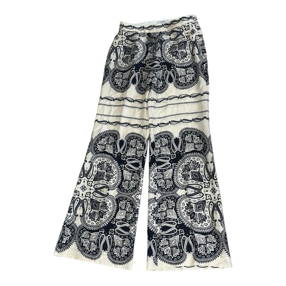 SANDO Teylor Paisley Pants PATTERNED FLOATY TROUSERS Size 40 Navy Ivory 6 8 38 - Picture 10 of 16